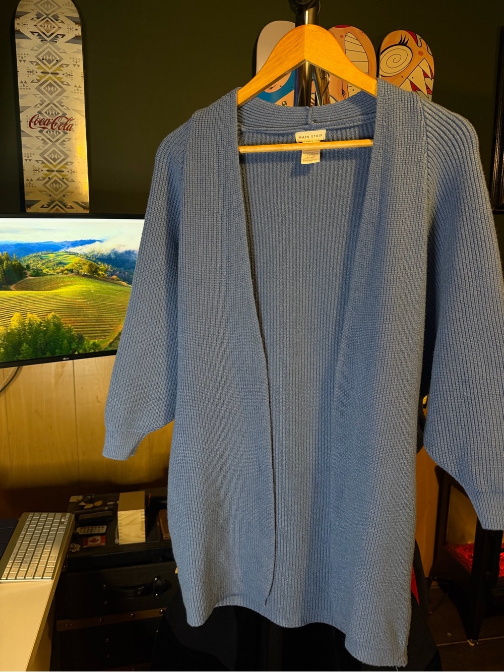 Main Strip Blue Open Front Knit Cardigan ONE SIZE FITS ALL